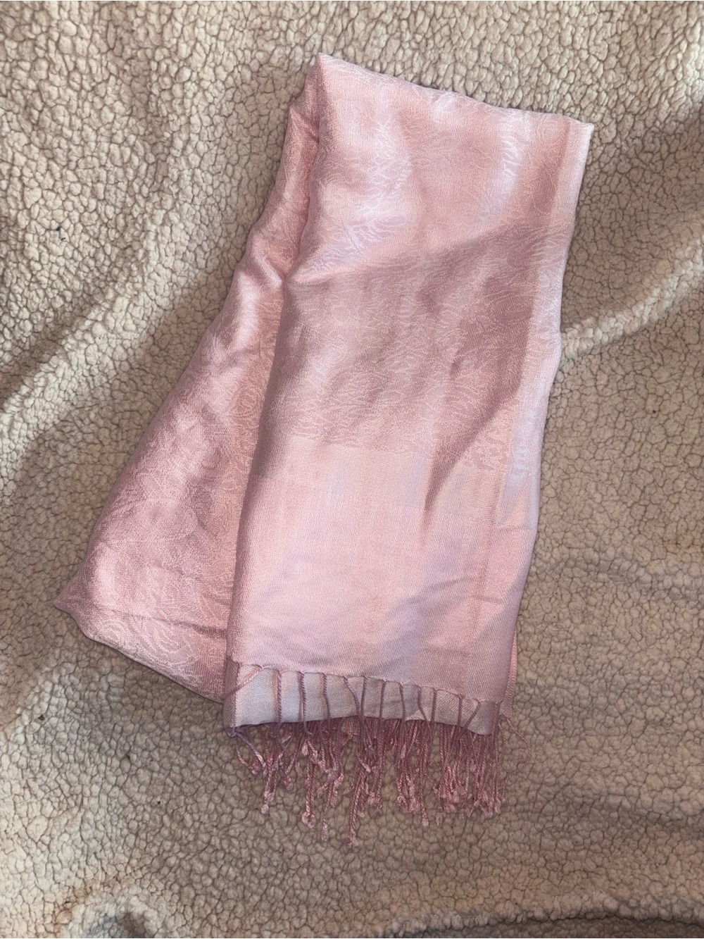 Pashmina Pink Silk Blend Jacquard Scarf Wrap Shawl Fringe
